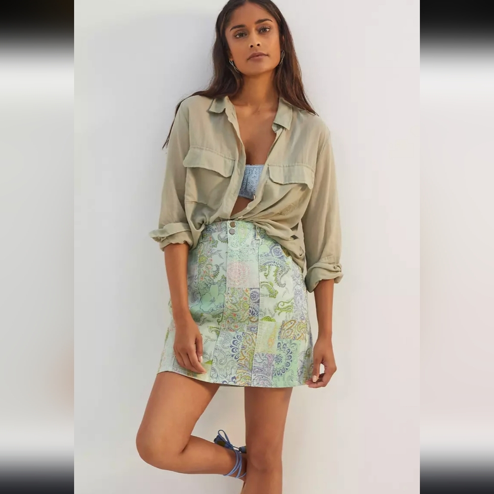 Anthropologie Pilro Patchwork Denim Mini Skirt. Preowned. Sz 6